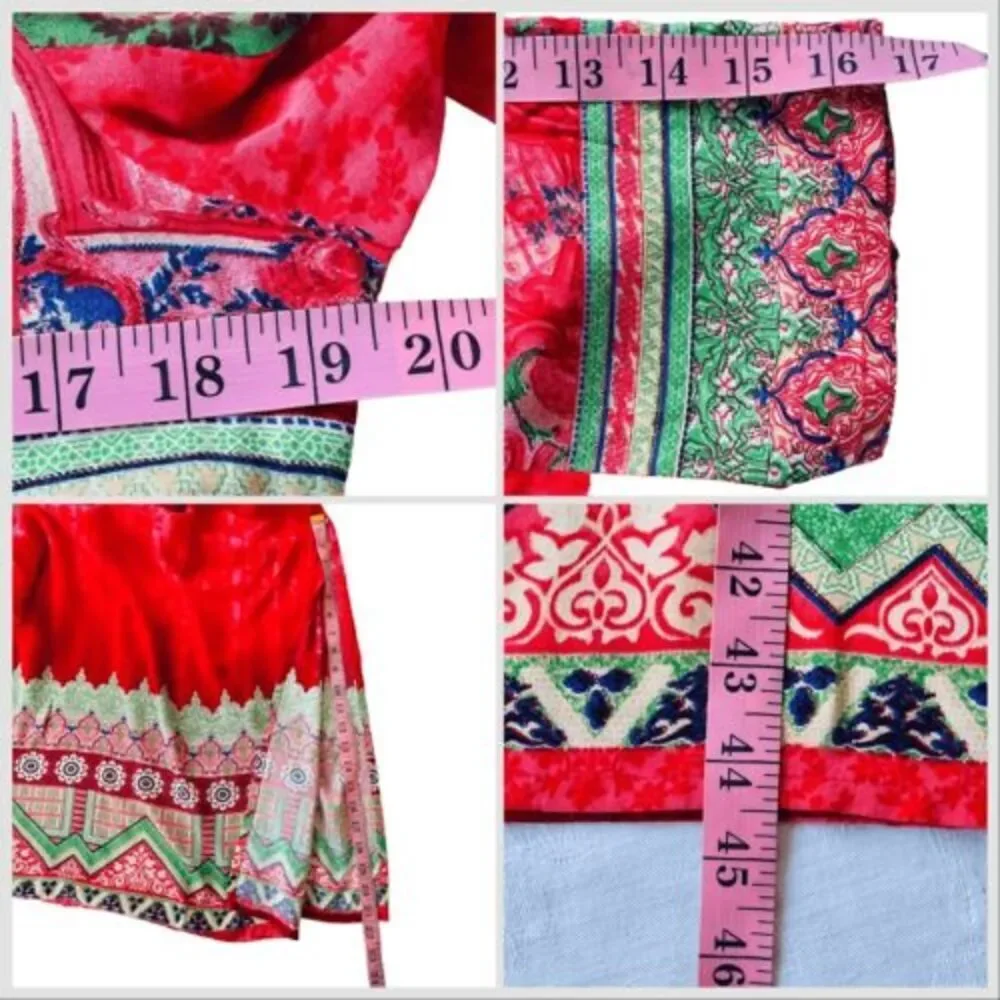 NWT Indian Kurta Kurti Lagi Red Floral Relaxed Long-Line Tunic Blouse Top — SZ M